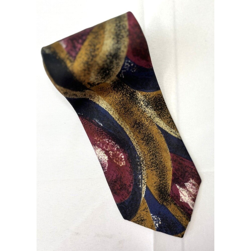 Viaggio Men's Tie 100% Silk Blue Gold Maroon Abstract Pattern